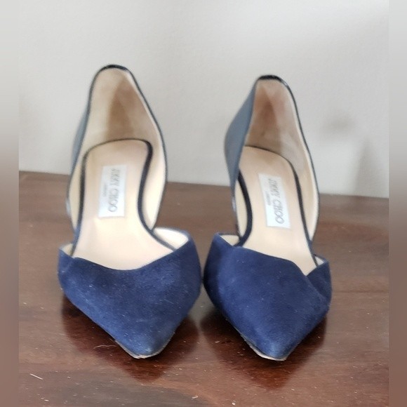 Jimmy Choo London Women's Heels Navy Suede and Patent Leather Size 36 1/2 - Picture 3 of 14